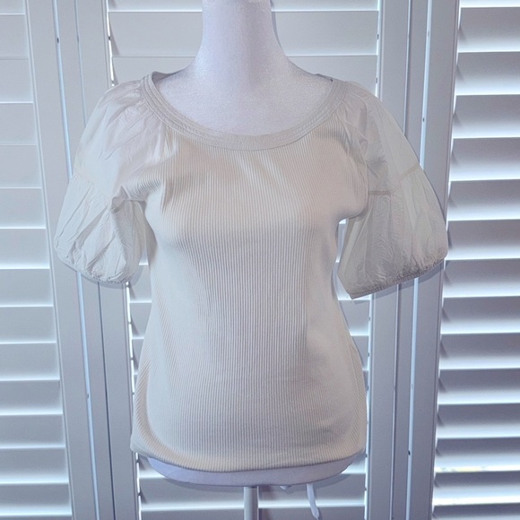 J Crew Vintage Rib Puff-Sleeve top in Ivory size M - Picture 1 of 8